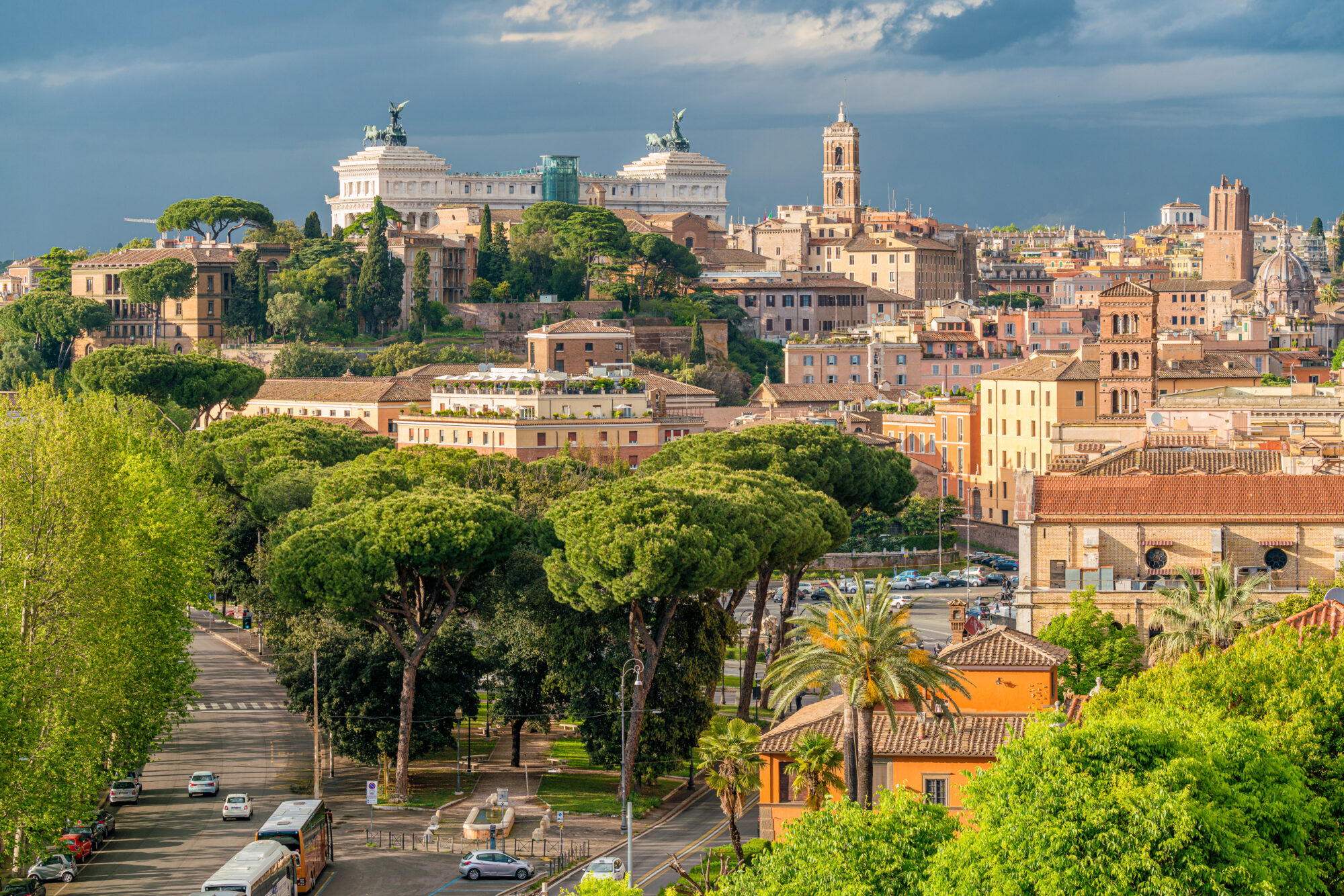 Panoramic view from the Orange Garden (Giardino degli Aranci) on the aventine hill in Rome, Italy. Panoramic view from the Orange Garden (Giardino degli Aranci) on the aventine hill in Rome, Italy.