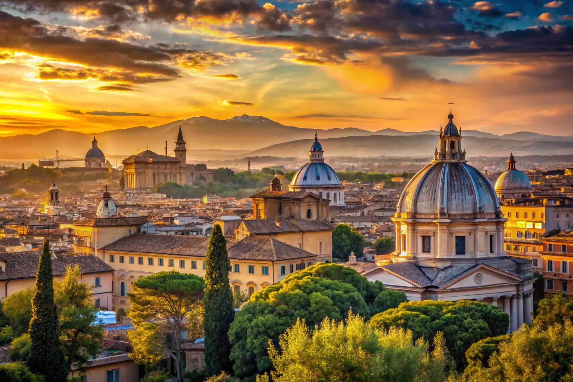 Panoramic Roman Skyline: Breathtaking Gianicolo Hill Terrace View Panoramic Roman Skyline: Breathtaking Gianicolo Hill Terrace View
