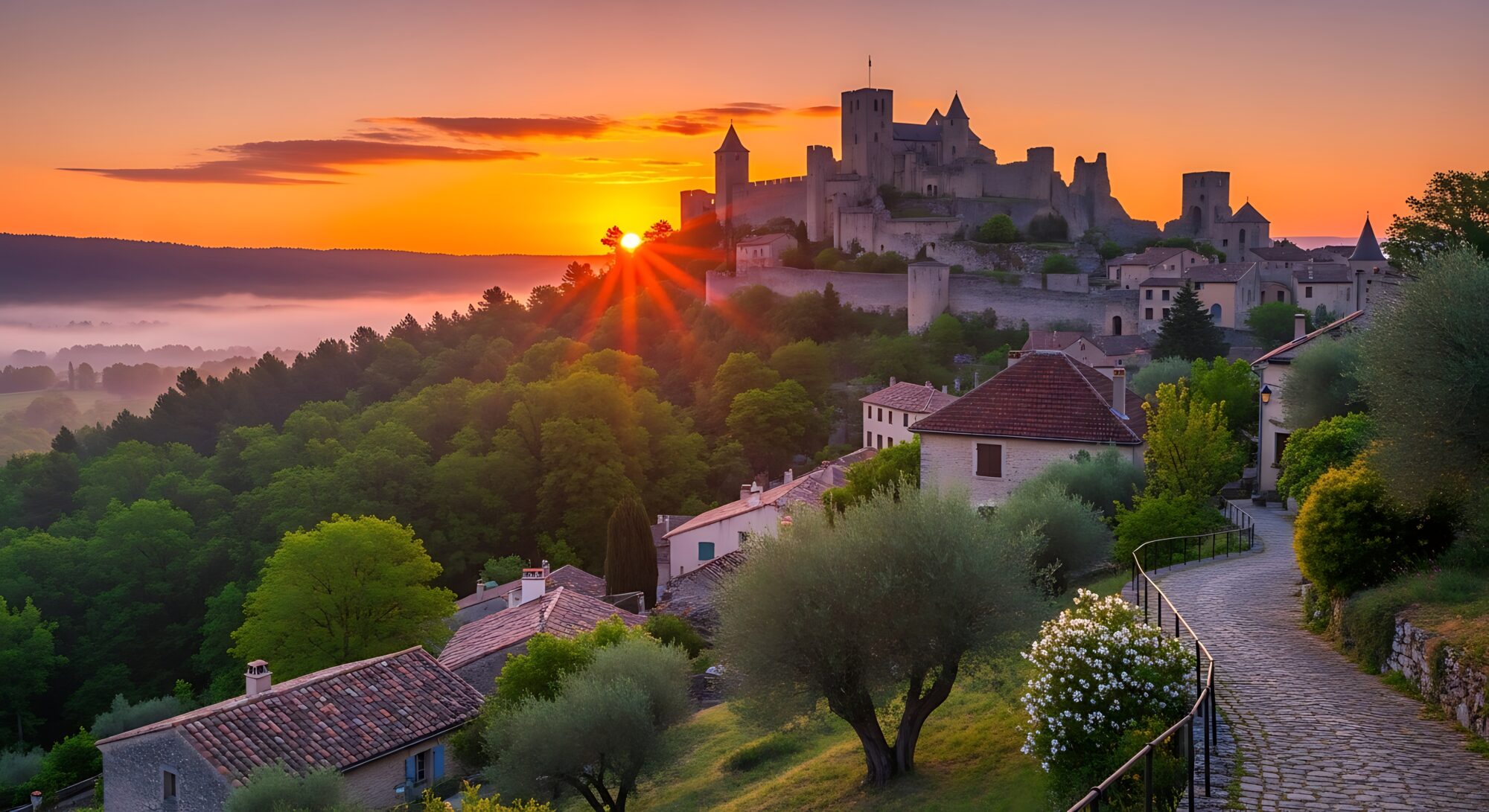Picturesque Beynac-et-Cazenac Village at Sunset, Dordogne, France. Picturesque Beynac-et-Cazenac Village at Sunset, Dordogne, France.