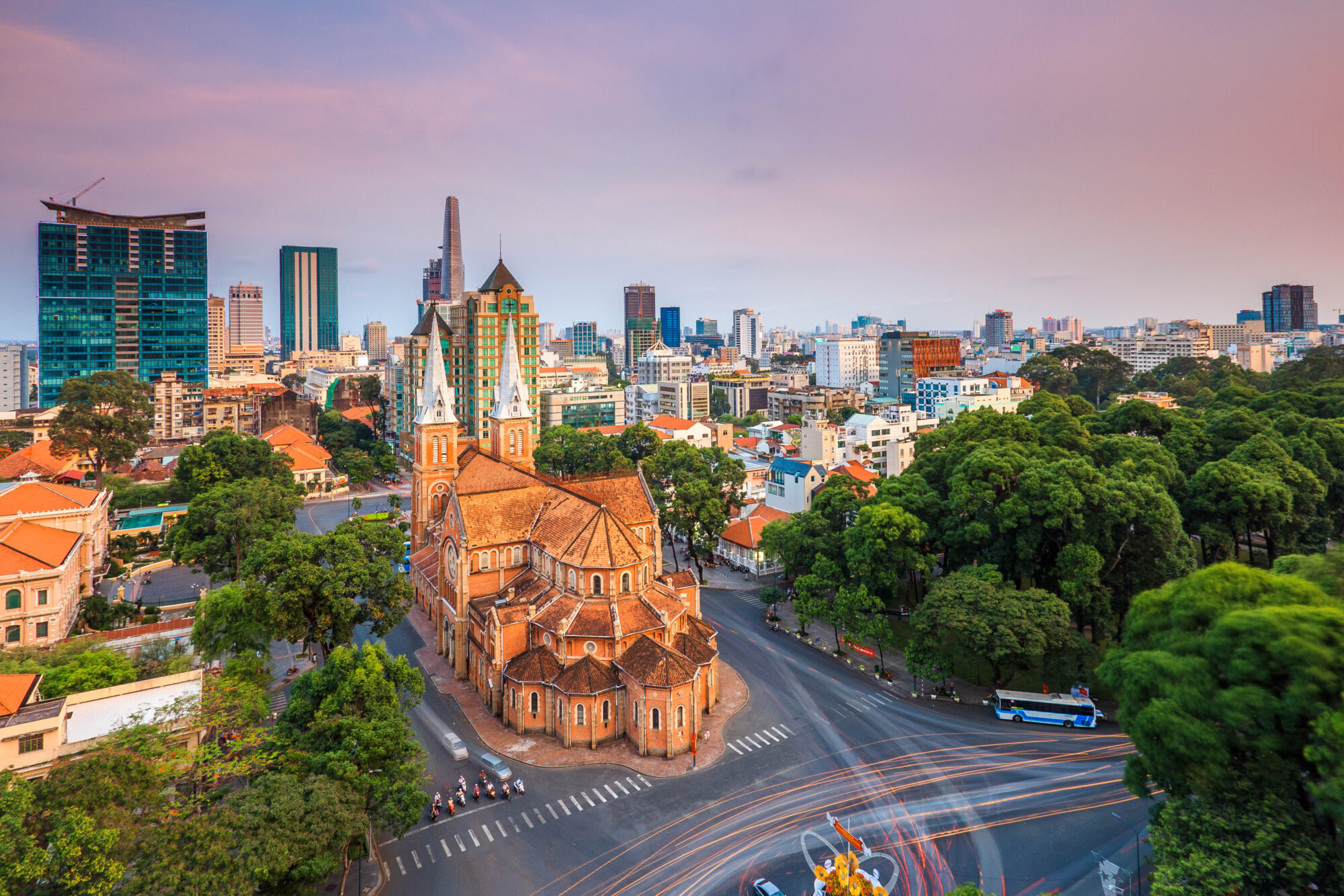 SAIGON, VIETNAM - APRIL 05, 2016 - Saigon Notre Dame Cathedral (Vietnamese: Nha Tho Duc Ba) in a daylife, build in 1883 by French colonists