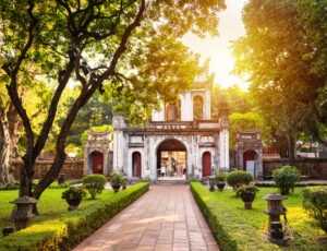 Temple of Literature in Hanoi, Vietnam in green park Temple of Literature in Hanoi, Vietnam in green park