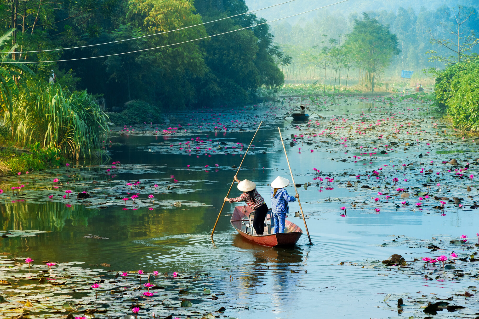 Yen stream on the way to Huong pagoda in autumn, Hanoi, Vietnam.