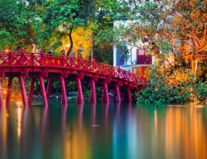 iconic red bridge in Hanoi, Vietnam iconic red bridge in Hanoi, Vietnam