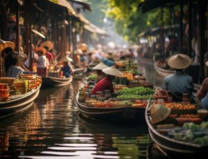 Picturesque Floating food market river. Generate Ai