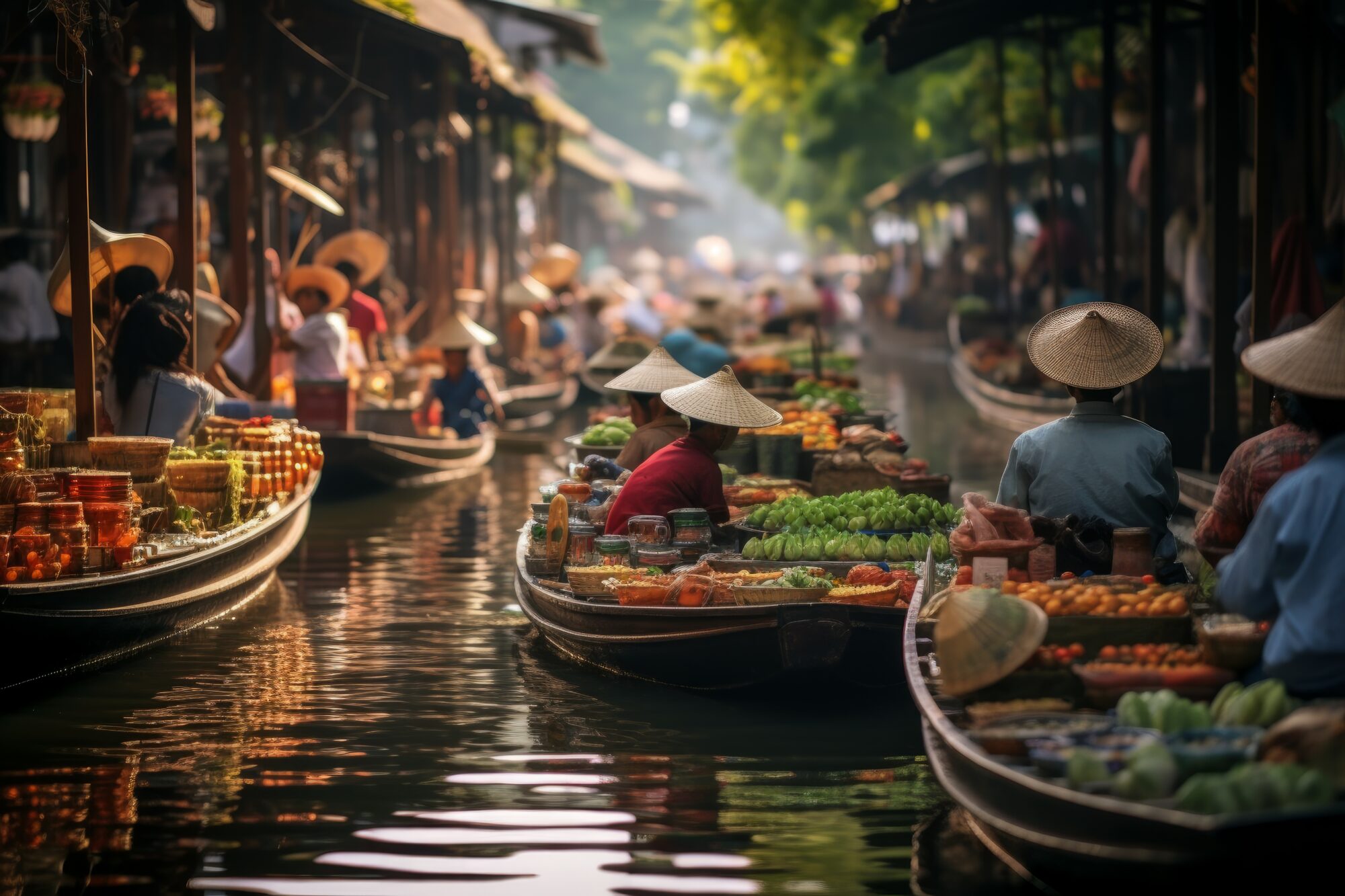 Picturesque Floating food market river. Generate Ai