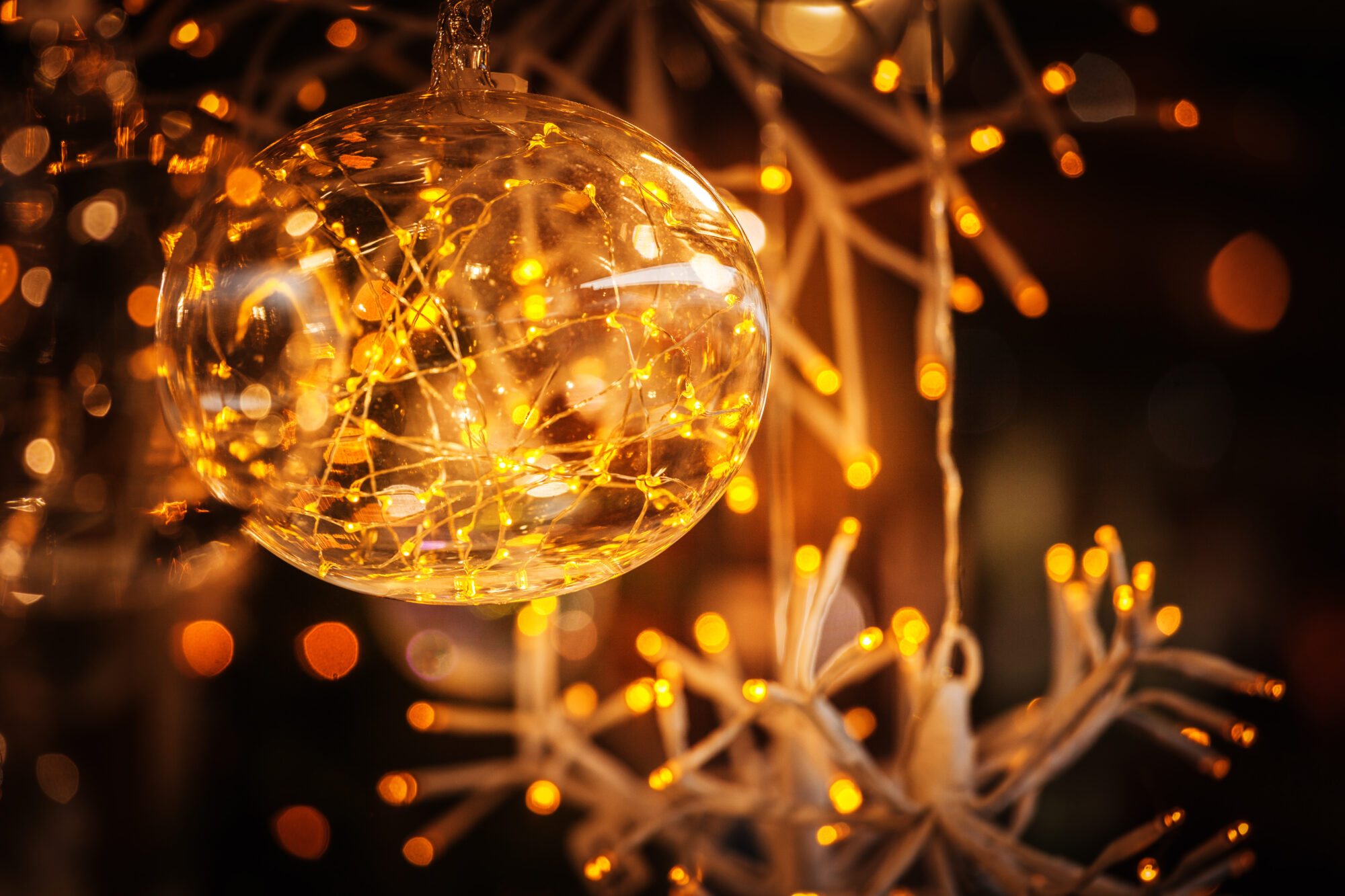 Christmas,Holiday,Background,,Glass,Ball,And,Illuminated,Garland.,Decorarion,Of tour Alsazia
