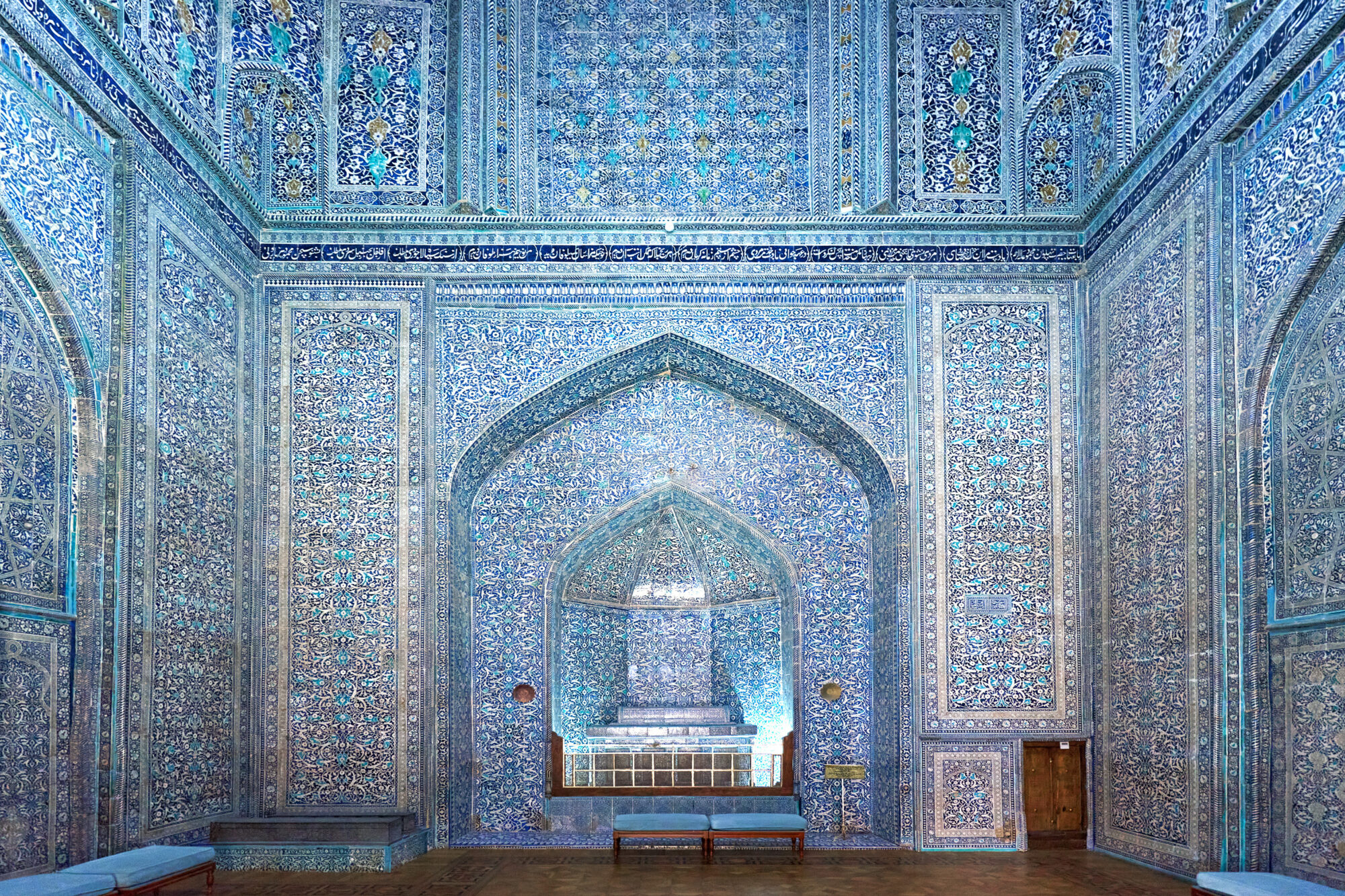 Mosaic wall inside Pahlavan Mahmoud Mausoleum in Ichan Kala heritage town Mosaic wall inside Pahlavan Mahmoud Mausoleum in Ichan Kala heritage town